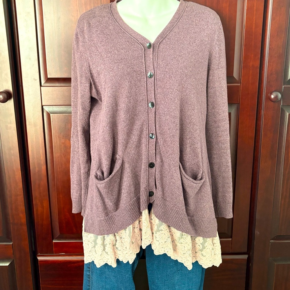 Boyfriend Cardigan with Lace Hem